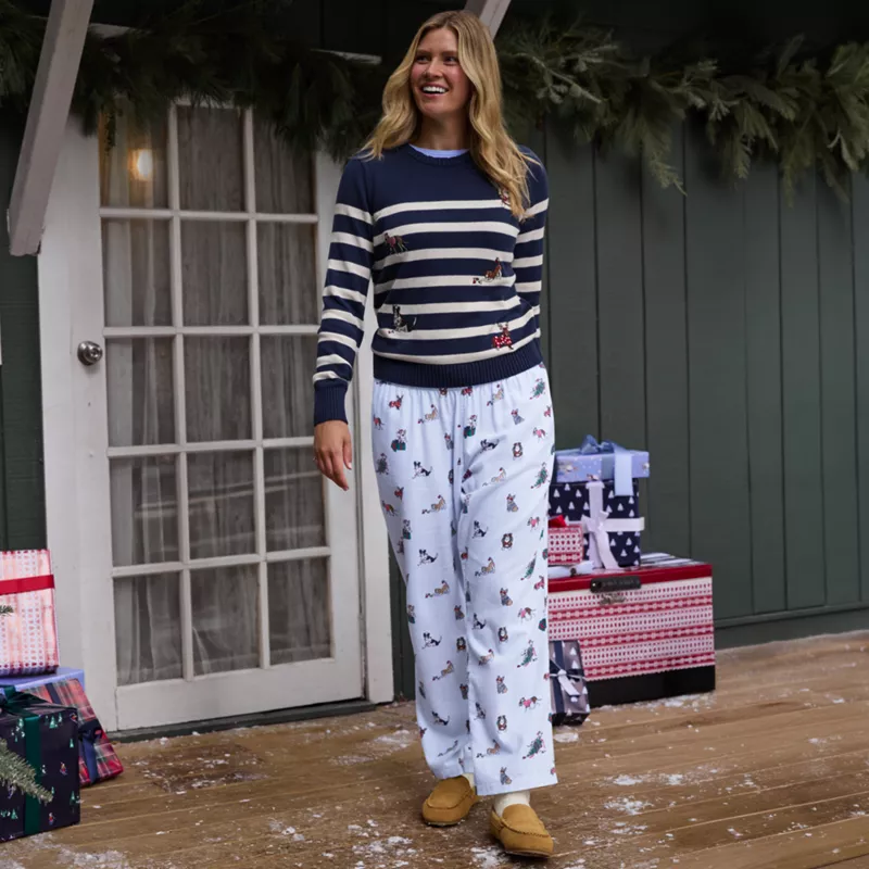 Women's Petite Pajama Gift Set - Knit Long Sleeve Top and Flannel Pants, alternative image