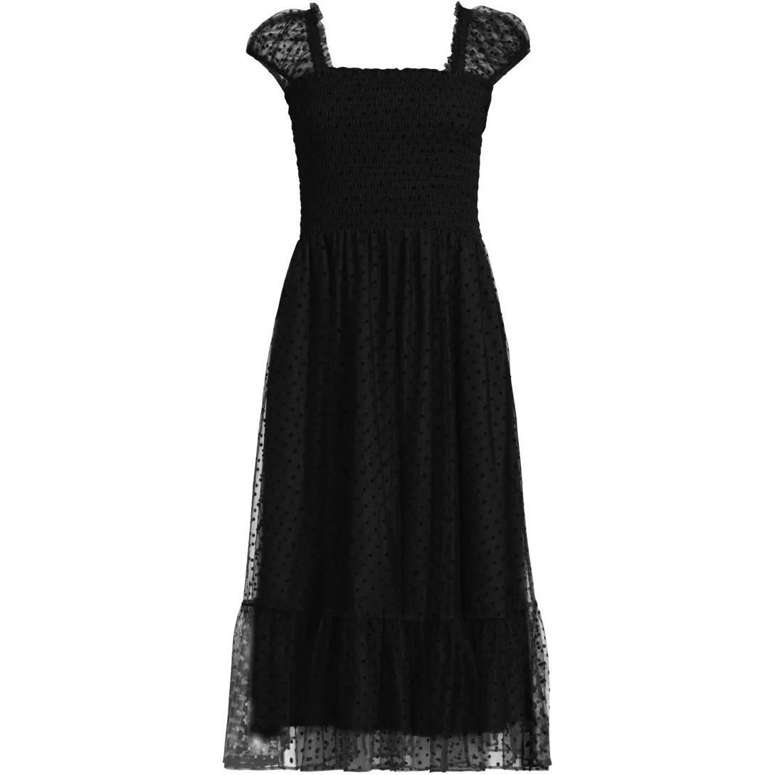 Women's Flocked Chiffon Midi Dress