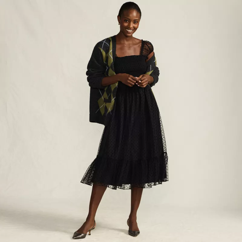 Women's Flocked Chiffon Midi Dress, alternative image