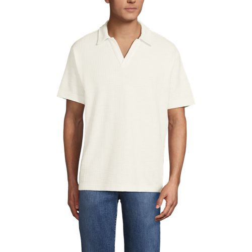  Lands' End Jacquard-shirt Mit V-ausschnitt, Herren, Größe:44-46 Regular, Weiß, Baumwolle/polyester, By Lands' End 