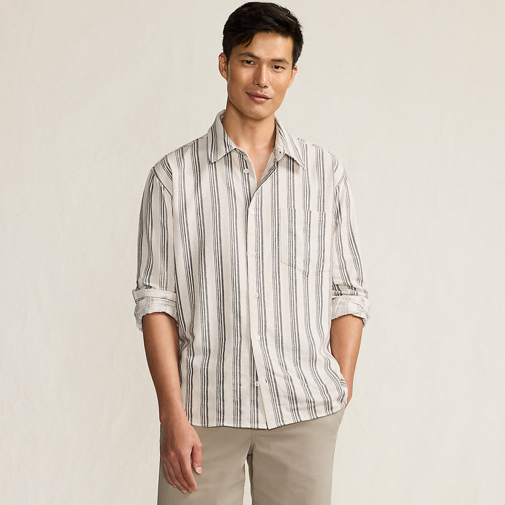 Soft Ease Long Sleeve Linen Blend Shirt, Men, size: S, regular, Ivory, by Lands' End