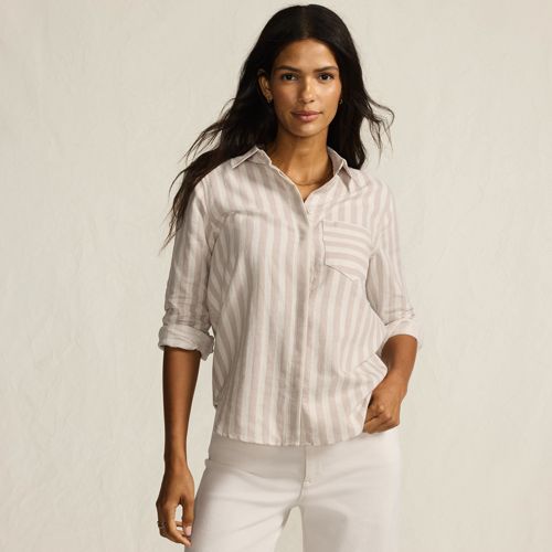 Soft Ease Linen Blend Shirt, Women, size: 10, regular, Pink, Cotton/Linen/Cotton-blend, by Lands' End