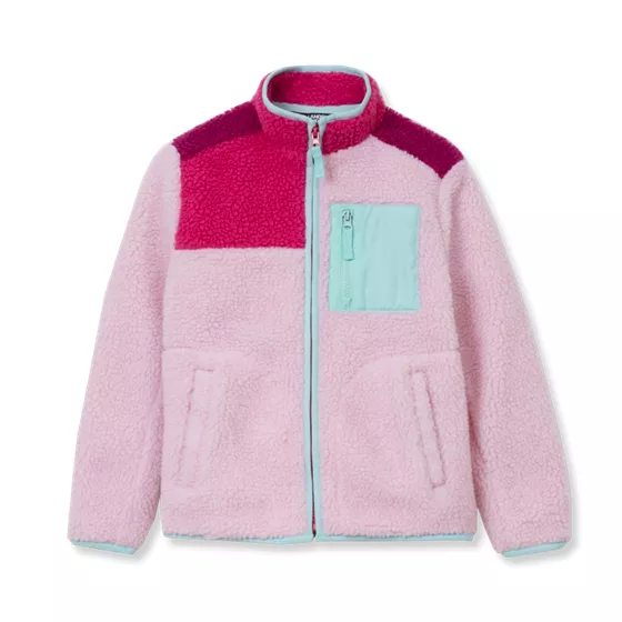 Kids Sherpa Contrast Full Zip Up Jacket - primary