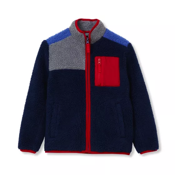 Kids Sherpa Contrast Full Zip Up Jacket - primary