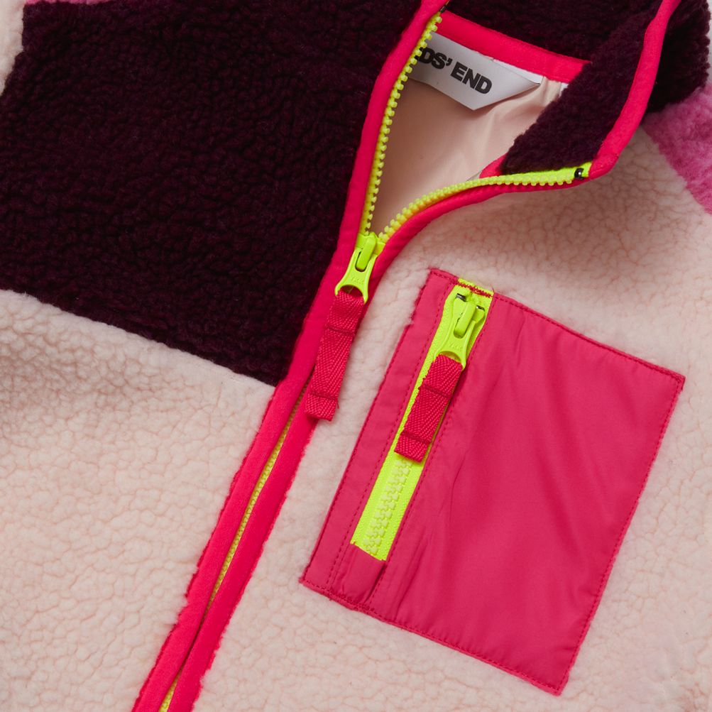 Kids Sherpa Contrast Full Zip Up Jacket | Lands' End