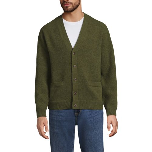 Men's Long Sleeve Fuzzy Argyle Cardigan Sweater, Front