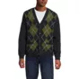 Men's Long Sleeve Fuzzy Argyle Cardigan Sweater