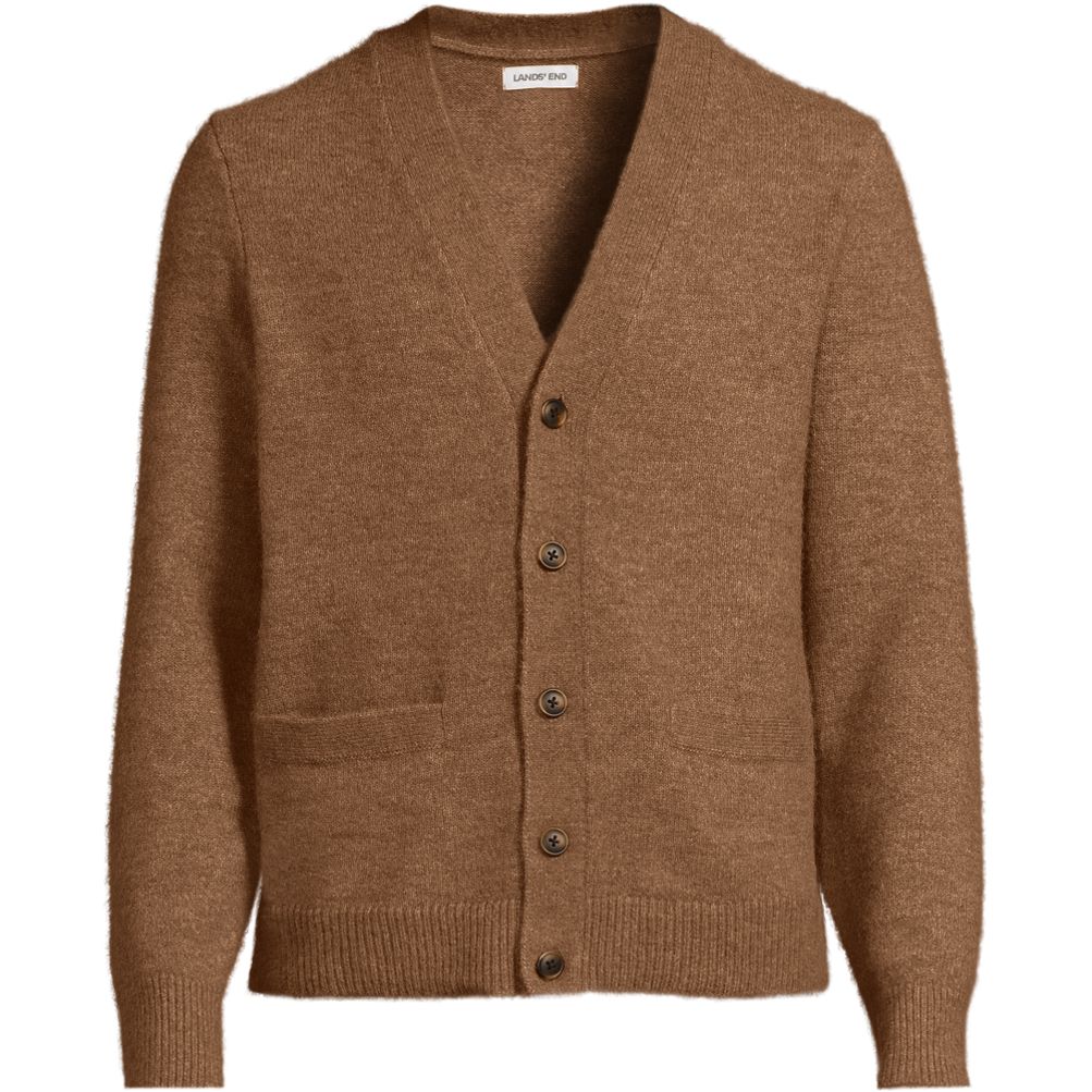 Men's Long Sleeve Fuzzy Argyle Cardigan Sweater | Lands' End