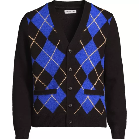 Men's Long Sleeve Fuzzy Argyle Cardigan Sweater - primary