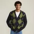 Men's Long Sleeve Fuzzy Argyle Cardigan Sweater, alternative image