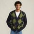 Men's Long Sleeve Fuzzy Argyle Cardigan Sweater, Front