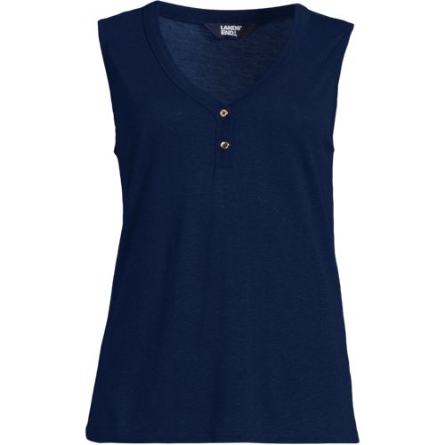 Soft Ease Linen Blend Sleeveless Top, Women, size: XL, regular, Blue, Cotton/Linen/Cotton-blend, by Lands' End