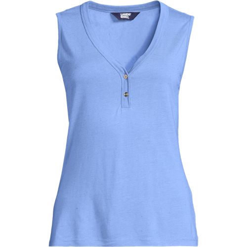 Soft Ease Linen Blend Sleeveless Top, Women, size: M, regular, Blue, Cotton/Linen/Cotton-blend, by Lands' End