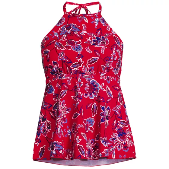Women's Flutter High Neck Halter Tankini Top - primary
