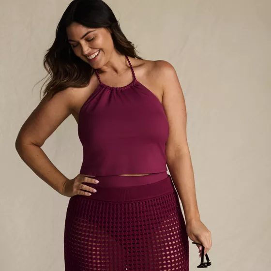 Women's Plus Size High Neck Halter Midkini Top - primary