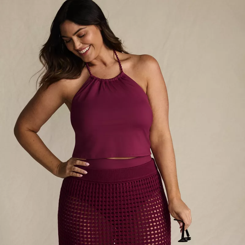 Women's Plus Size High Neck Halter Midkini Top, alternative image
