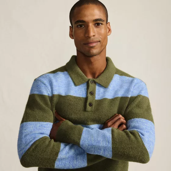 Men's Long Sleeve Fuzzy Sweater Polo - primary