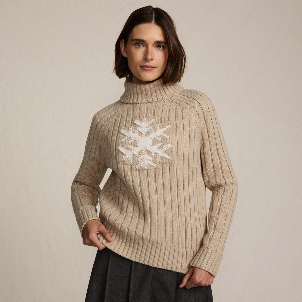 Women's Cozy Lofty Placed Jacquard Turtleneck with Cables Sweater