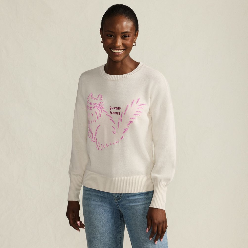 Womens Drifter Drop Shoulder Placed Jacquard Crew Neck Sweater