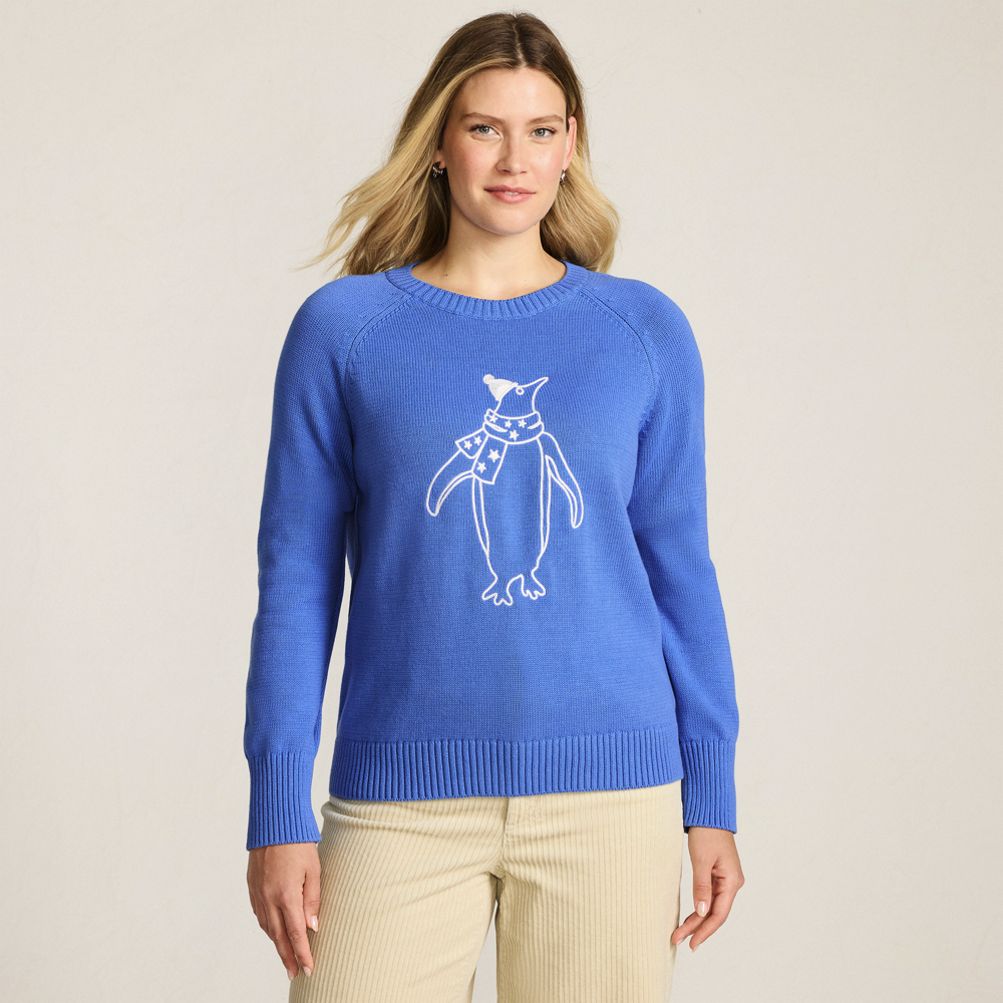 Women's Drifter Embroidered Raglan Crew Neck Sweater | Lands' End