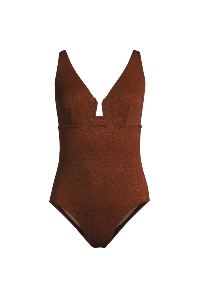 Women's Crepe Rectangular Wire One Piece - Lands' End - Brown - S