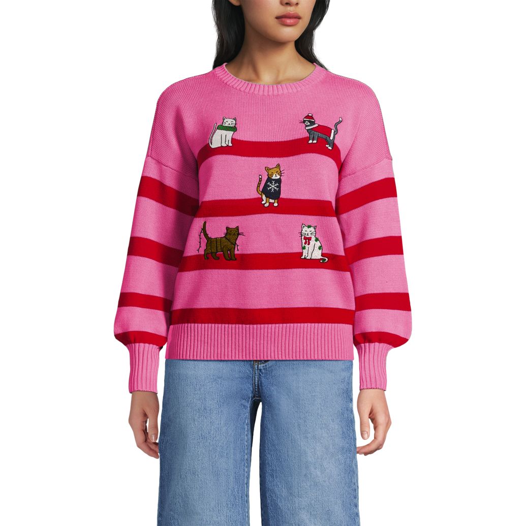 Women's Drifter Puff Sleeve Embroidered Crew Neck Sweater