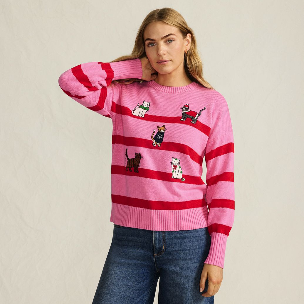 Women's Drifter Puff Sleeve Embroidered Crew Neck Sweater