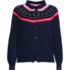 Women's Drifter Lurex Ruffle Neck Jacquard Cardigan Sweater, Front