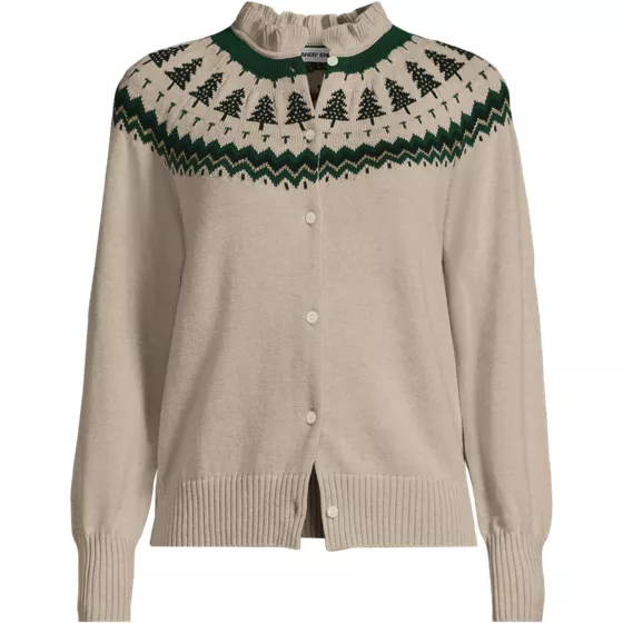 Women's Plus Size Drifter Lurex Ruffle Neck Jacquard Cardigan Sweater - primary