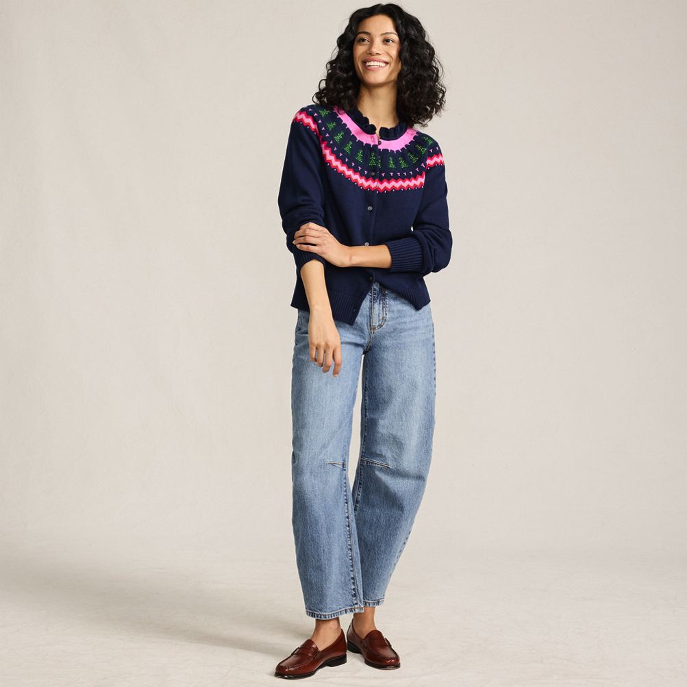 deres 13th セーター&スカーフ Women's Drifter Lurex Ruffle Neck Jacquard Cardigan Sweater