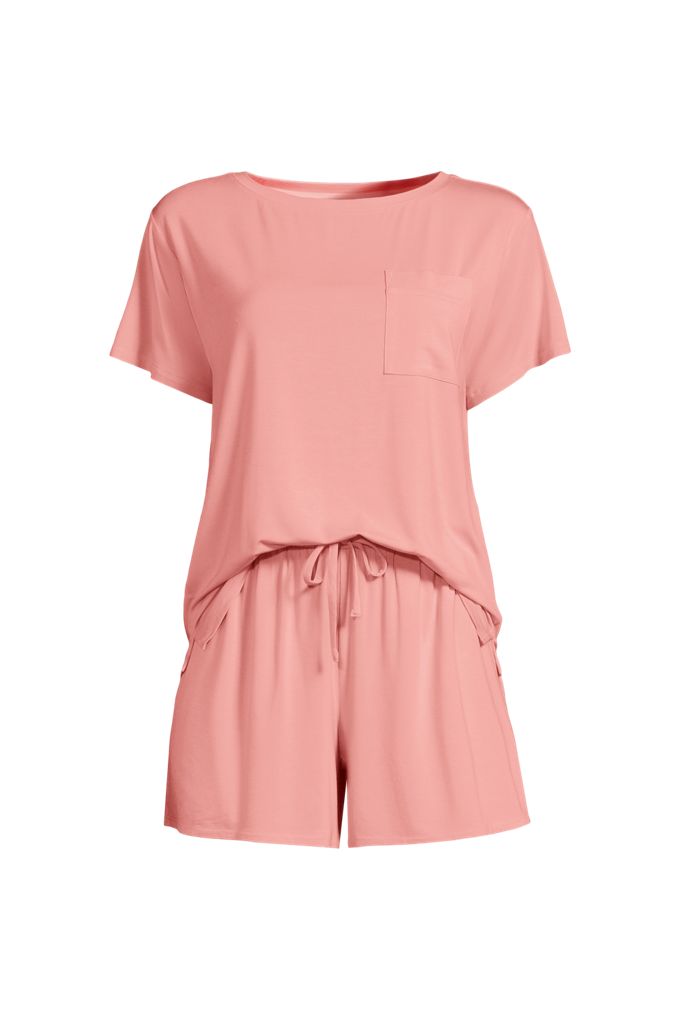 Lands' End Women's Cooling 2 Piece Pajama Set - Short Sleeve Tee And Shorts In Pink