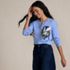 Women's Cropped Placed Jacquard Fine Gauge Crew Neck Cardigan Sweater, alternative image