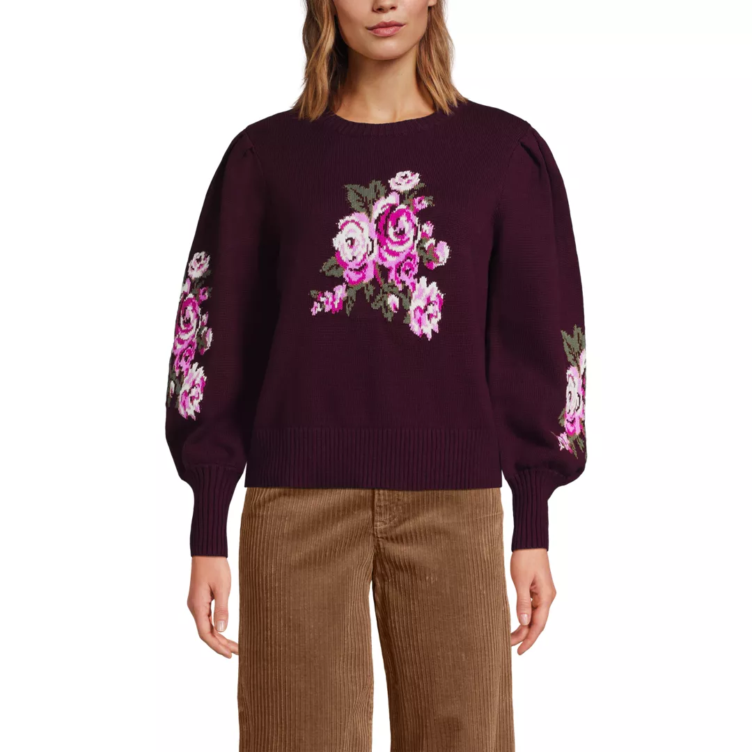 Women's Drifter Puff Sleeve Jacquard Crew Neck Sweater