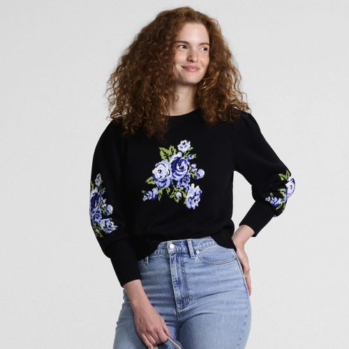 Women's Drifter Puff Sleeve Jacquard Crew Neck Sweater | Lands' End