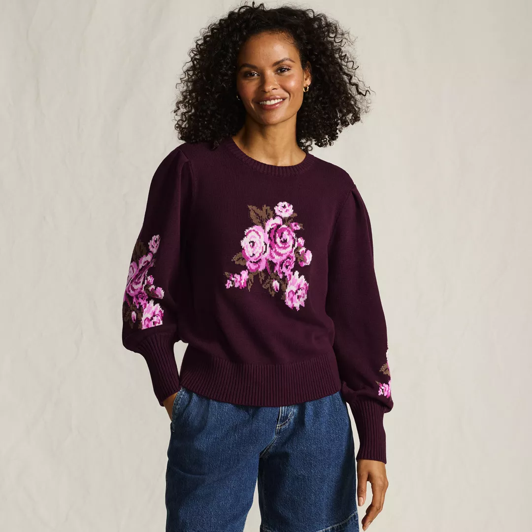 Women's Drifter Puff Sleeve Jacquard Crew Neck Sweater