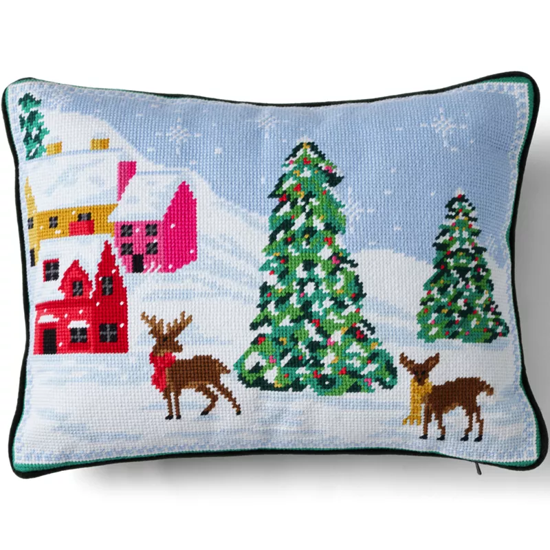 Holiday Needlepoint Throw Pillow, Front
