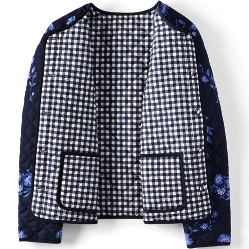  Lands' End Kragenlose Featherfree Wende-steppjacke Gemustert, Damen, Größe:36-38 Regular, Blau, Polyester, By Lands' End 