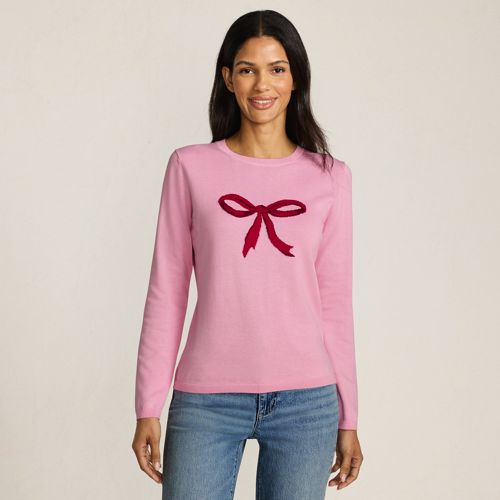 Fine Knit Christmas Jumper, Women, size: XS, regular, Pink, Cotton/Polyester/Metallic, by Lands' End
