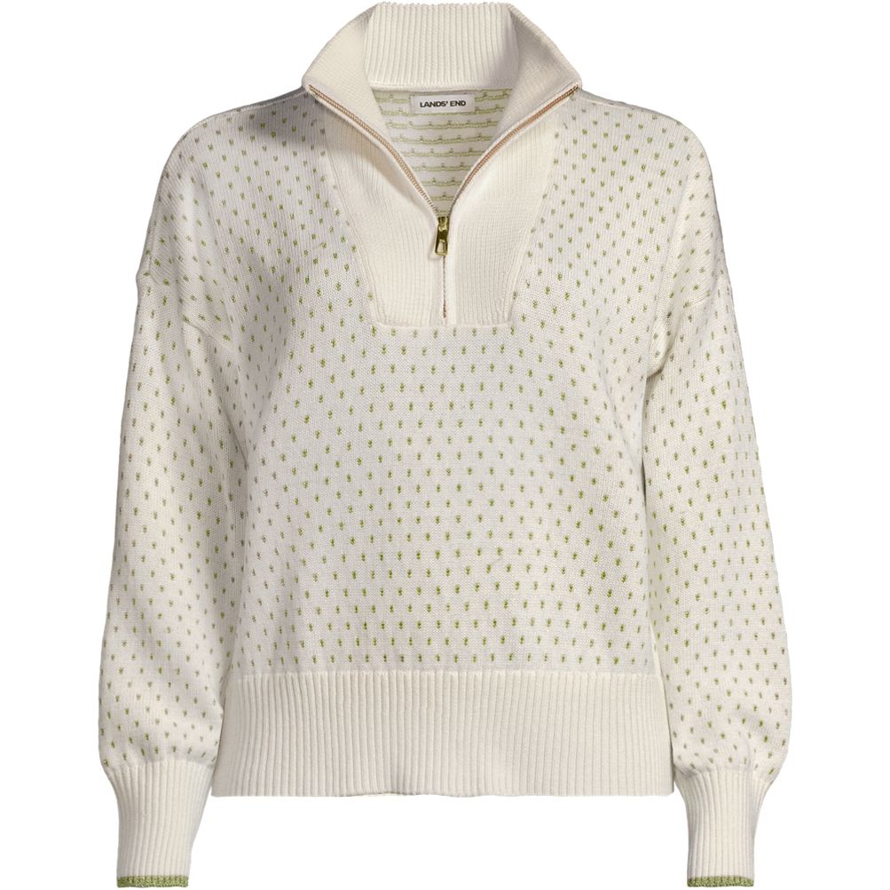 Women's Drifter Floatback Jacquard Quarter Zip Sweater | Lands' End