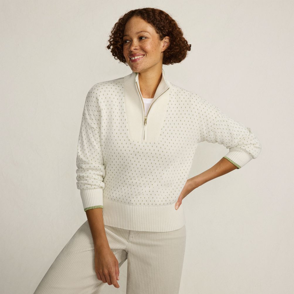 Women's Drifter Floatback Jacquard Quarter Zip Sweater | Lands' End