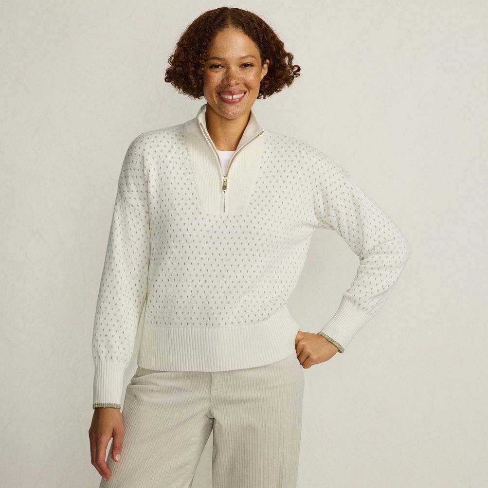 Women's Drifter Floatback Jacquard Quarter Zip Sweater | Lands' End