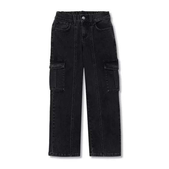 Girls Denim Cargo Wide Leg Jeans - primary