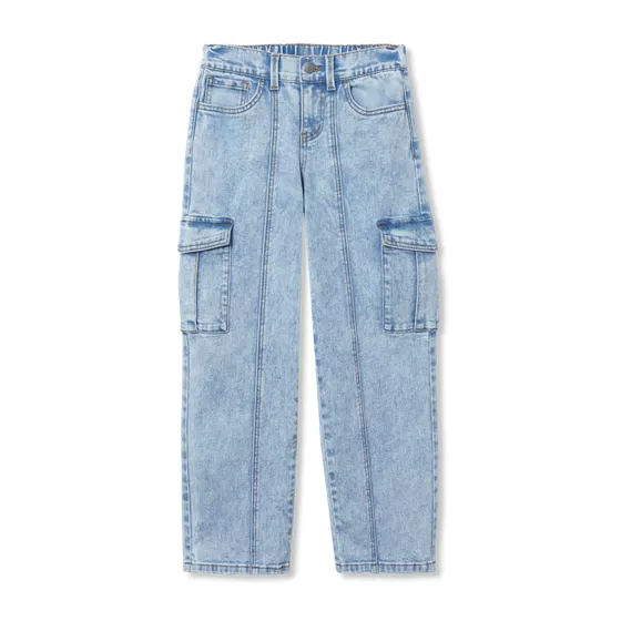 Girls Denim Cargo Wide Leg Jeans - primary