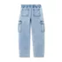 Girls Denim Cargo Wide Leg Jeans, alternative image