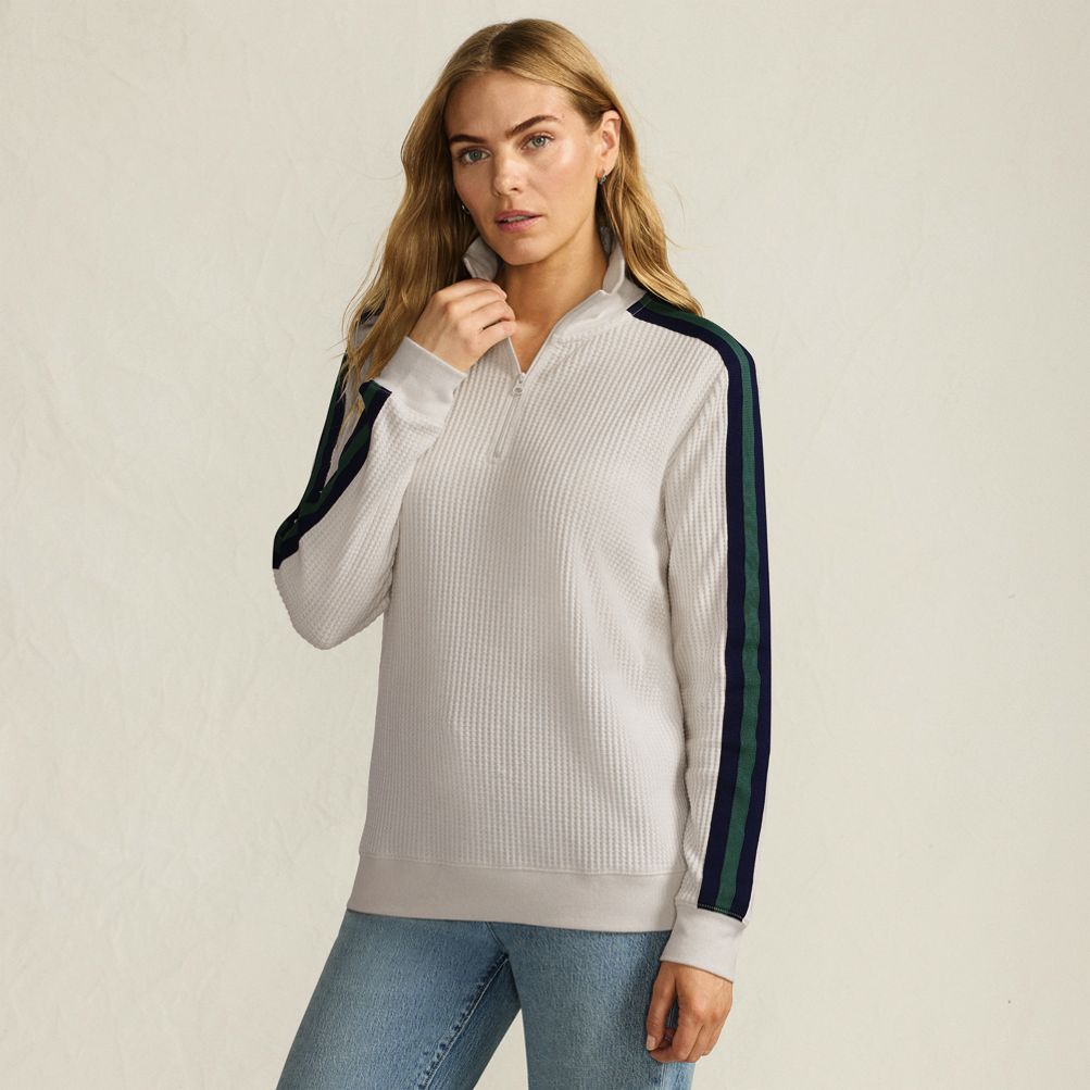 Women's Long Sleeve Waffle Colorblock Quarter Zip Pullover | Lands