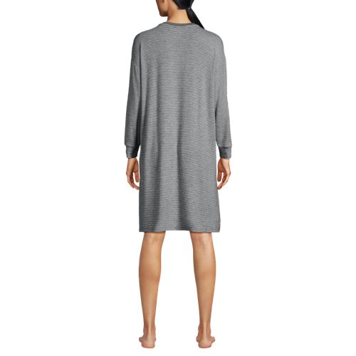  Lands' End Silky Knit Nachthemd Gestreift, Damen, Größe:36-38 Regular, Grau, Polyester/viskose/polyester-mischung, By Lands' End 