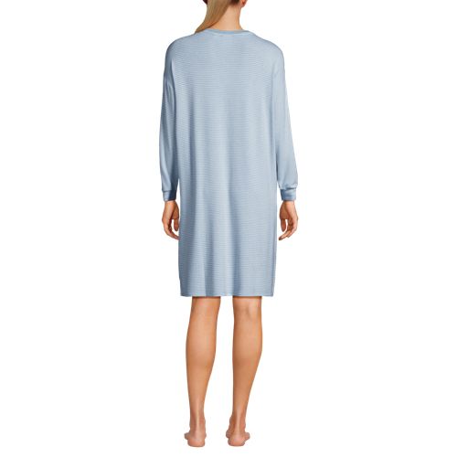  Lands' End Silky Knit Nachthemd Gestreift, Damen, Größe:36-38 Regular, Blau, Polyester/viskose/polyester-mischung, By Lands' End 