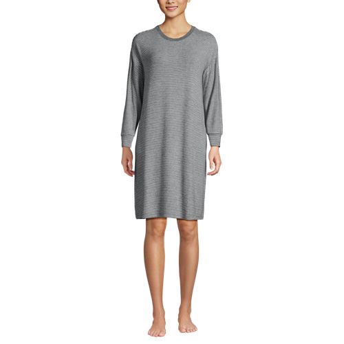  Lands' End Silky Knit Nachthemd Gestreift, Damen, Größe:36-38 Regular, Grau, Polyester/viskose/polyester-mischung, By Lands' End 