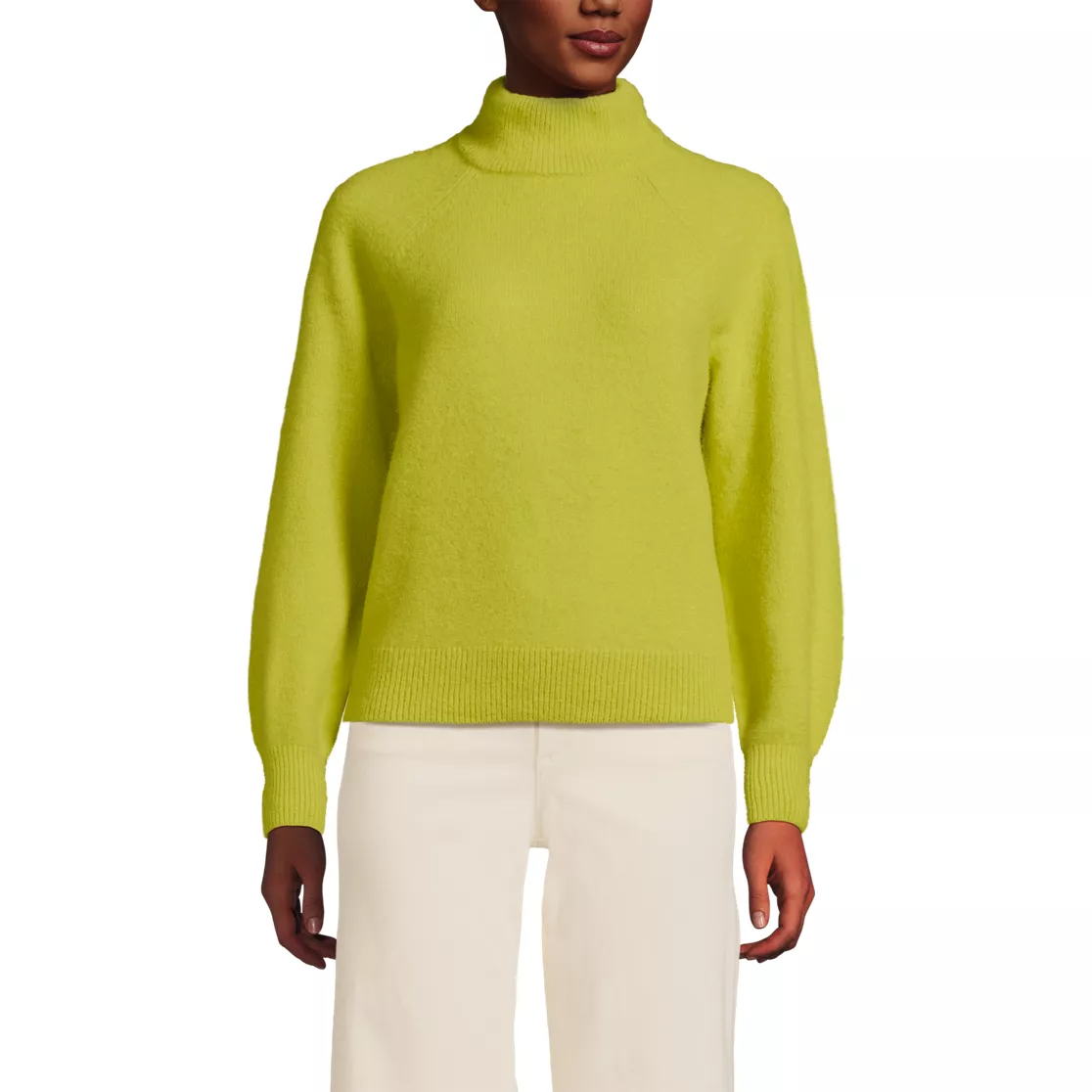 Women's Fuzzy Turtleneck Lantern Sleeve Sweater
