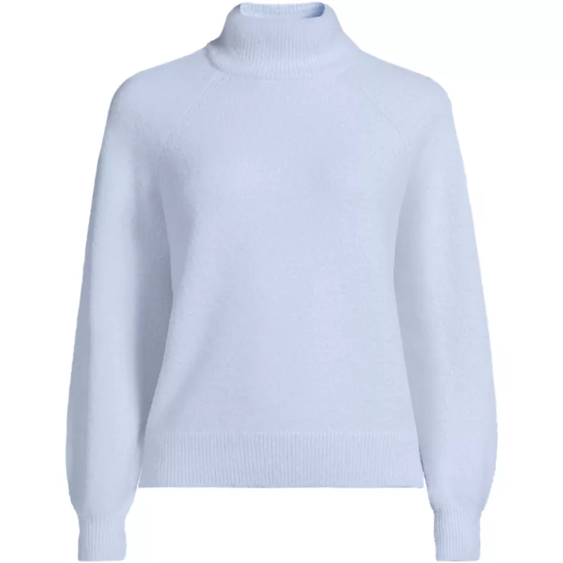Women's Plus Size Fuzzy Turtleneck Lantern Sleeve Sweater, Front